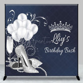 Aperturee - Aperturee Navy Blue Silver Crown Custom Name Birthday Backdrop
